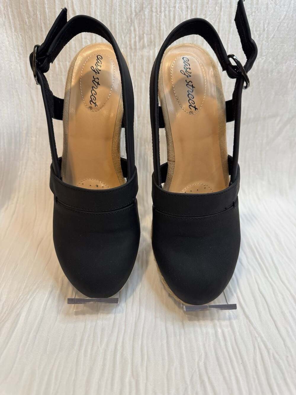 Easy Street Ritsa Black Slingback Clog Platform Heels, Size 7.5